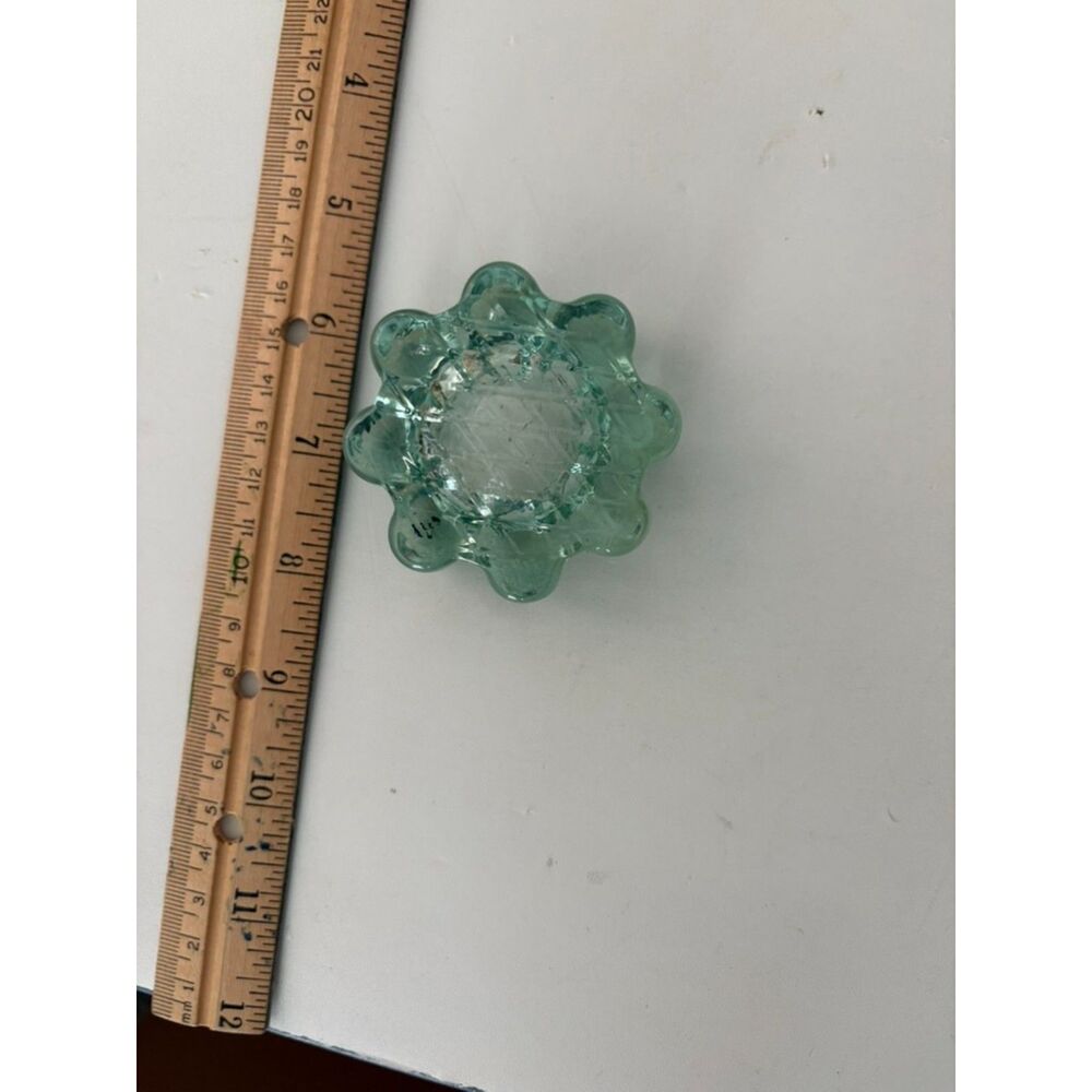 vtg green pressed glass votive holder
